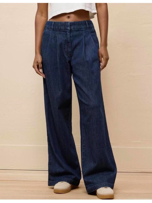 American Eagle High Rise Pleated Flared Ultra Wide Leg Denim Trouser Jean 6